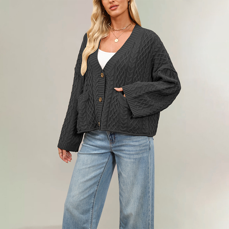 Cable-Knit Loose Solid Cardigan