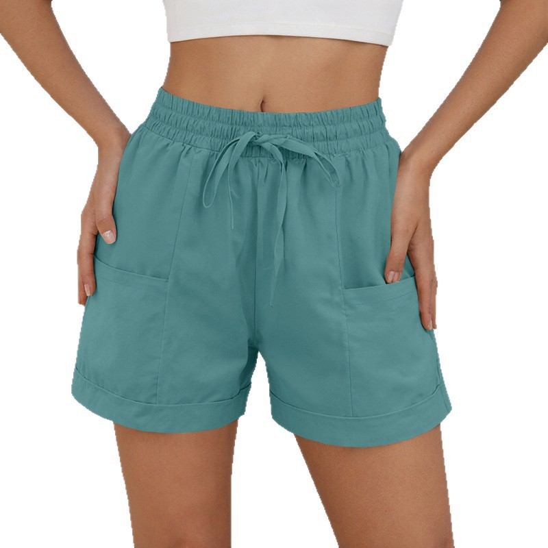 Rolled Hem Wide-Leg Shorts with Drawstring Waist and Pockets