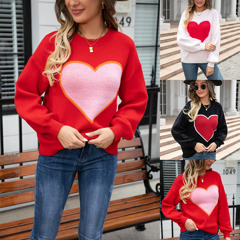 Plus Size Heart Crewneck Knit Sweater