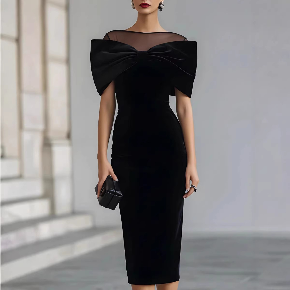 Off-Shoulder Gold Velvet Bodycon Midi Dress
