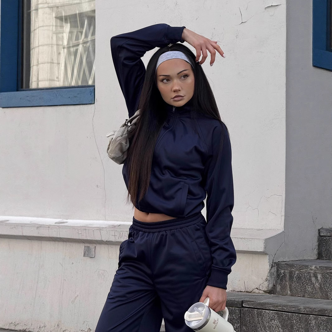 Women's Streetwear Zip-Up Jacket and Pants Set