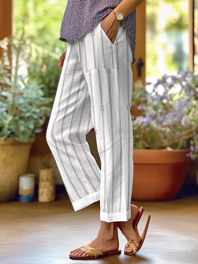 Women's Polka Dot Floral Print Straight-Leg Casual Pants