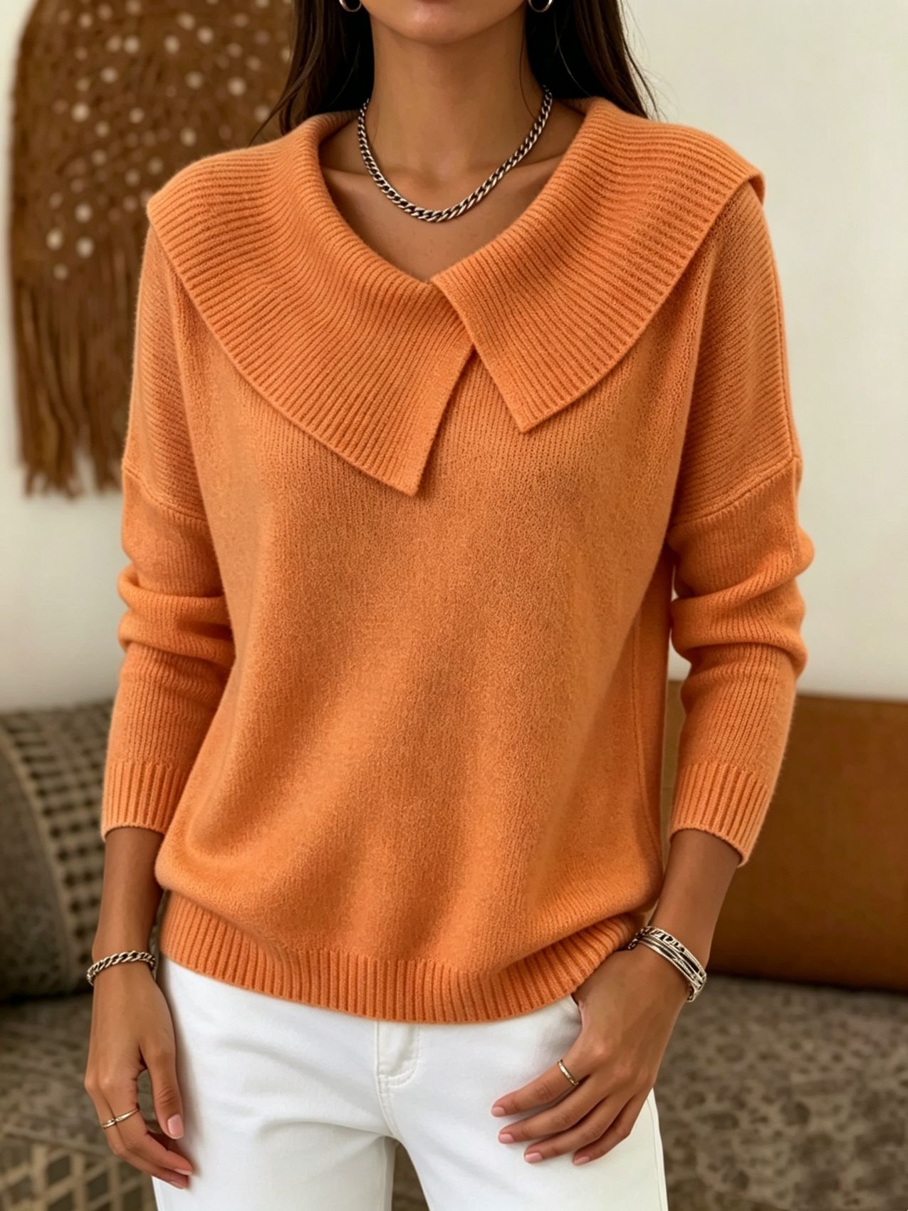 Korean Retro Doll Collar Knit Sweater Slimming Pullover