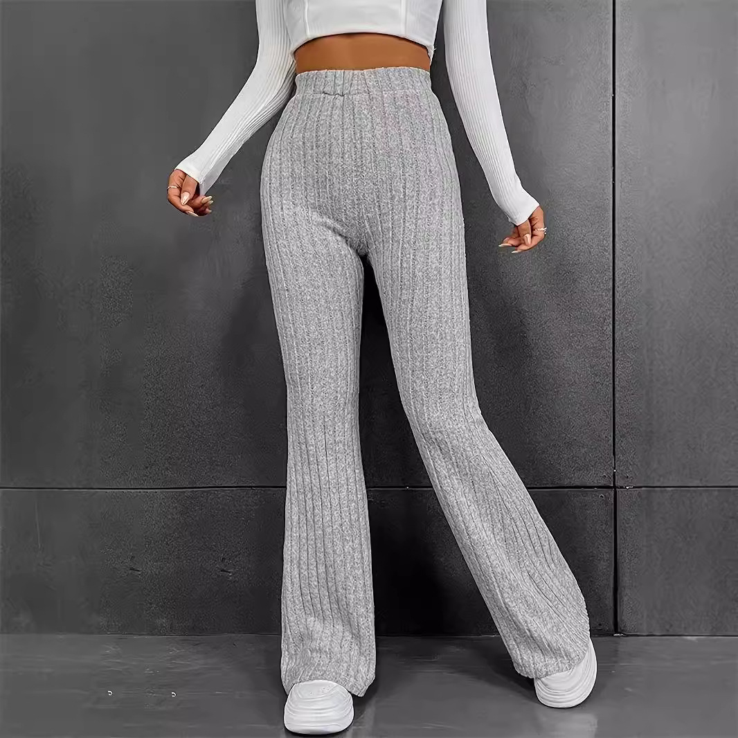 Women's High-Waist Flare Pants Solid Slimming Casual Long Trousers