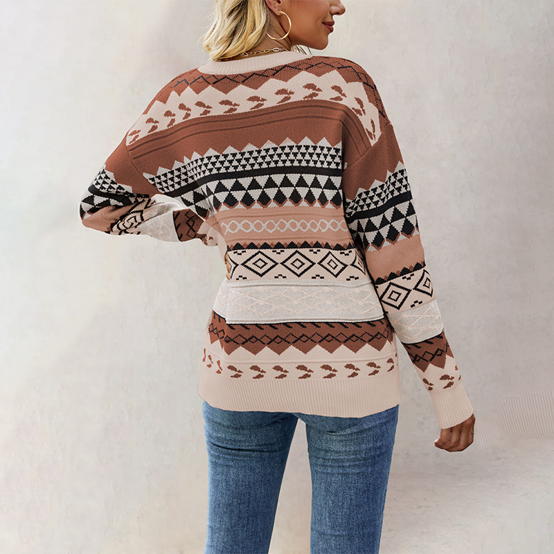 Women's Argyle Jacquard Color-Block Knit Pullover Sweater