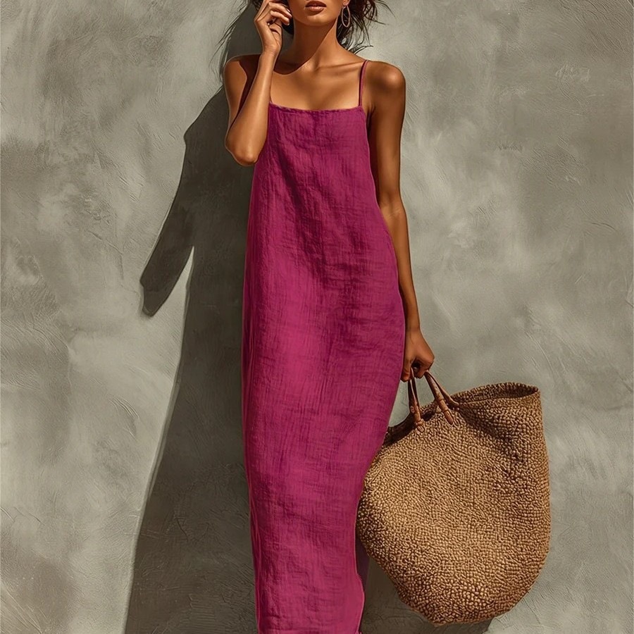 Women's Sleeveless Square Neck Boho Midi Dress