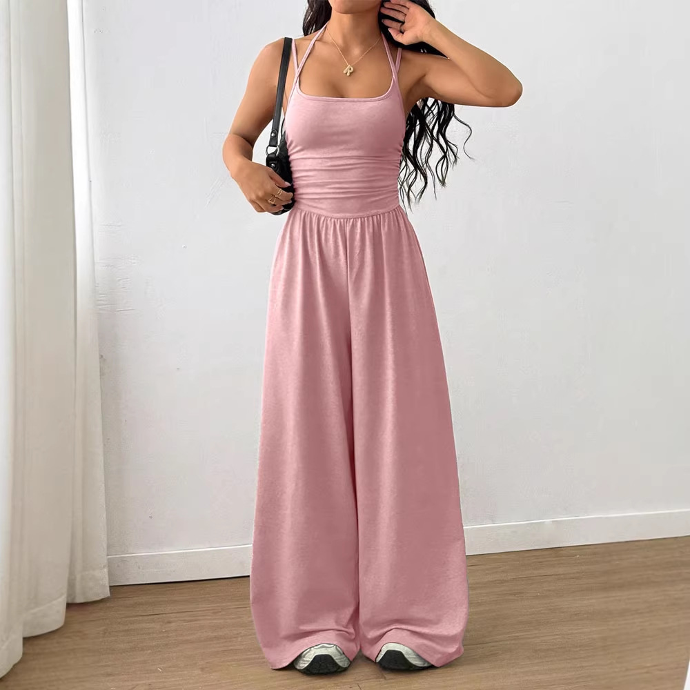 Solid Color Sleeveless Wide-Leg Jumpsuit