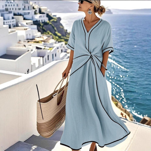 Bohemian V-Neck Short Sleeve Long Dress