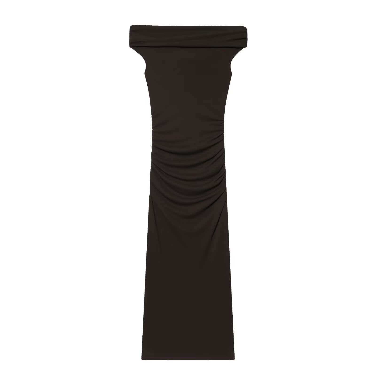 Women's Sleeveless Straight Neck Pleated Long Dress