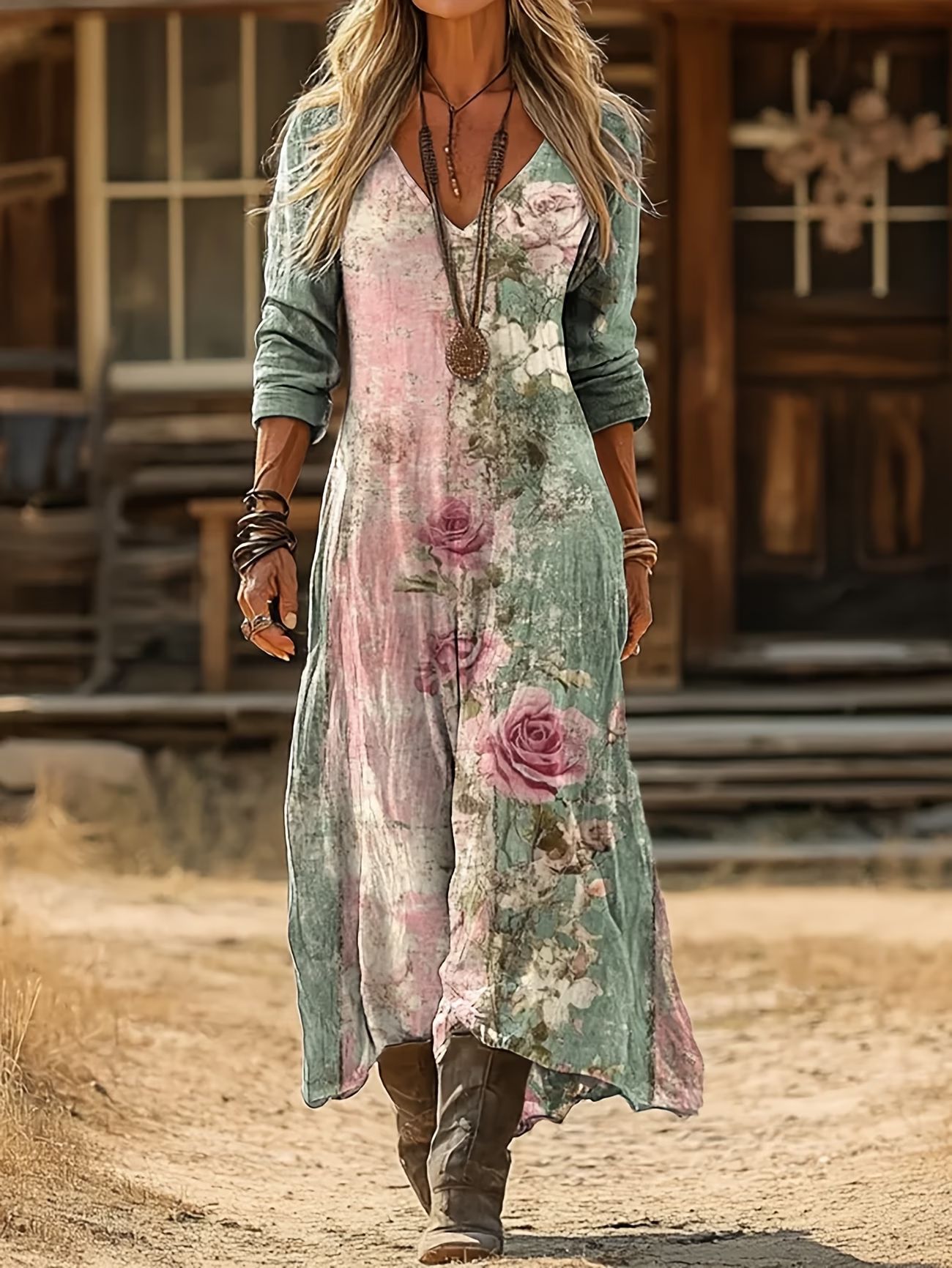 Women's Ocean Floral Print Ruched Midi Dress