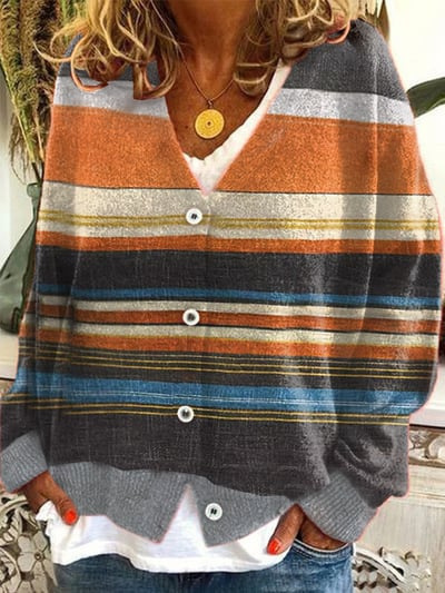 Printed Women's Cardigan Soft Knit Sweater Casual Poncho Coat