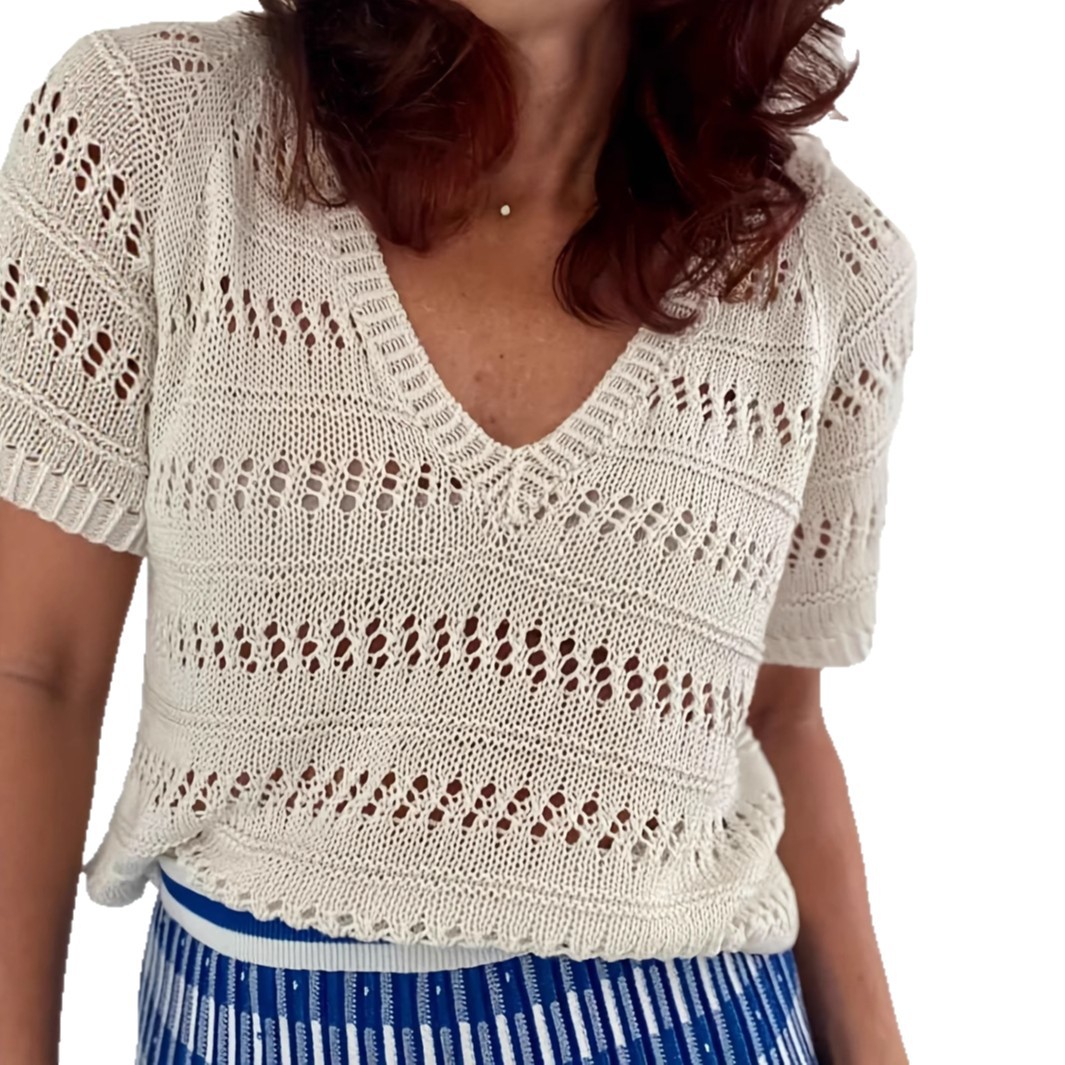 Women's Hollow-Out Pullover Knit Top Casual Crew Neck
