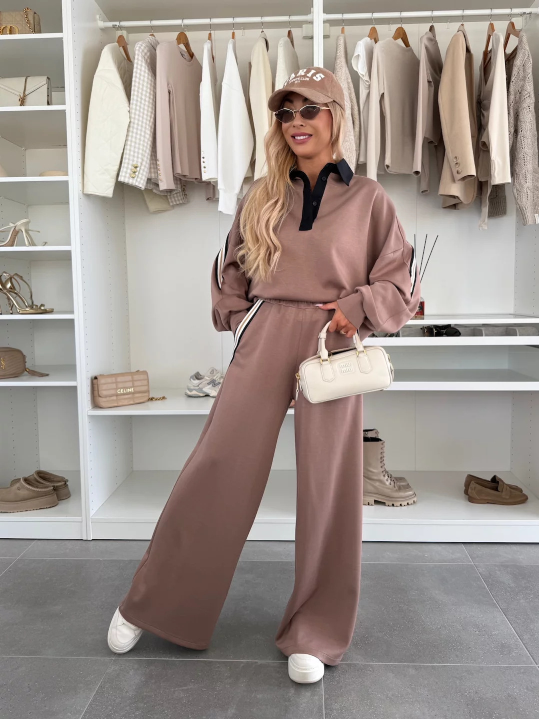 Women's Color-Block Striped Two-Piece Set with Lapel Top and Wide-Leg Pants