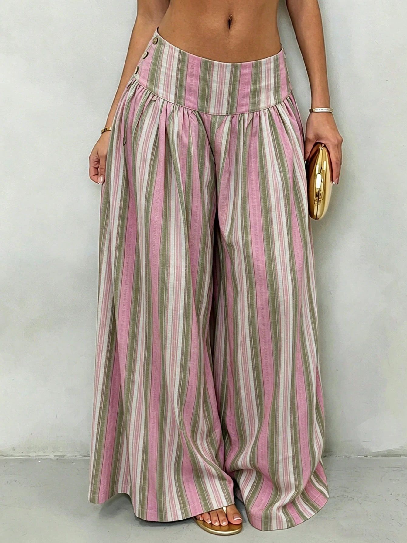 Western Boho Striped Wide-Leg High-Waist Pants
