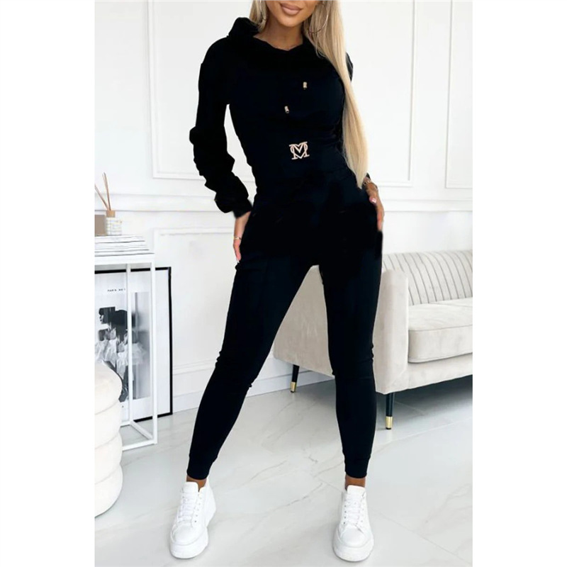 Women's Cinched Waist Hoodie and Pants Set Casual Sporty Two-Piece