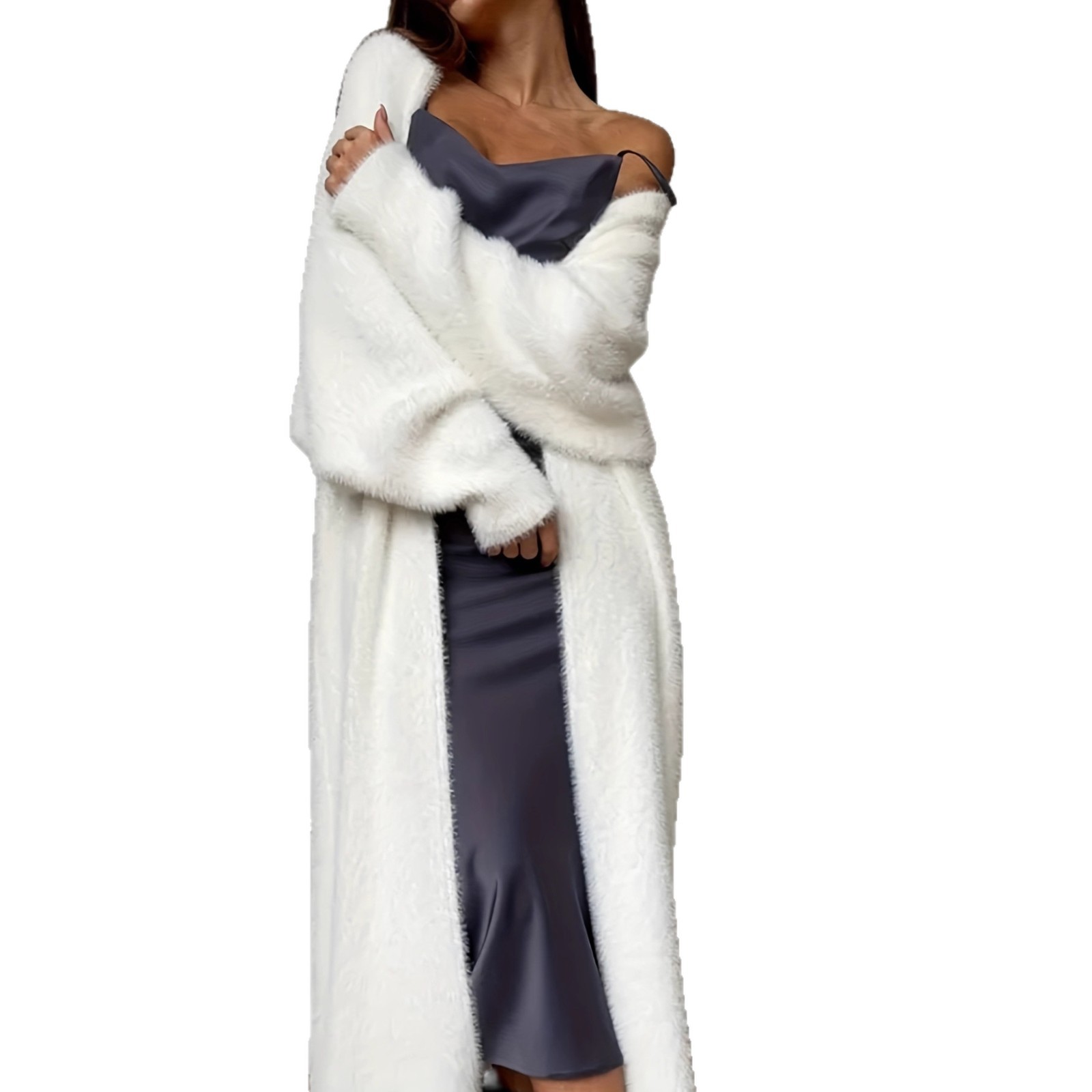 Faux Mink Fuzzy Knit Cardigan Coat Women's Loose Long Lantern Sleeve