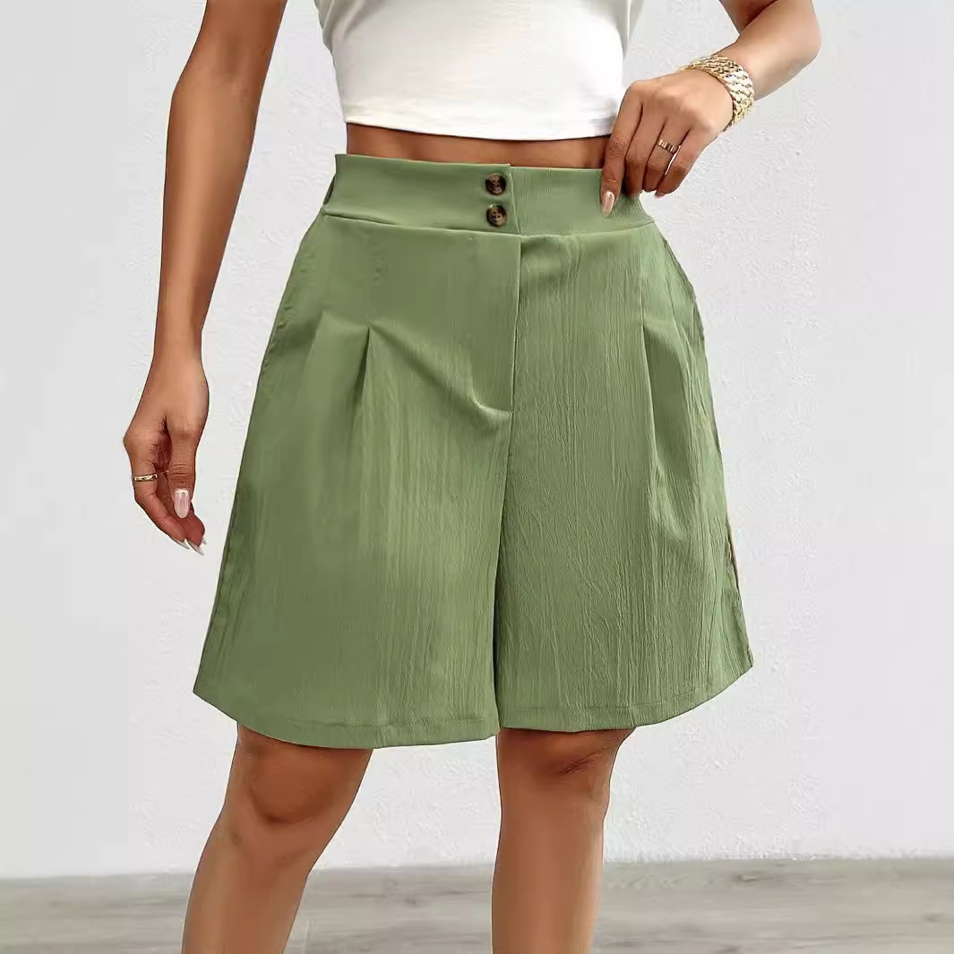 Women's High-Waist Solid Color Shorts, Lightweight Casual Summer Bottoms