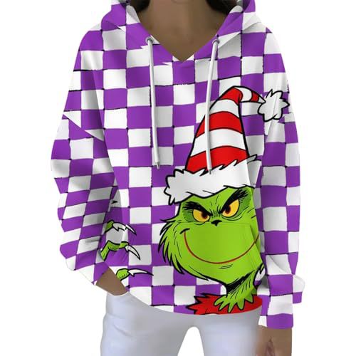 Women's Plaid Christmas Grinch Print Hoodie