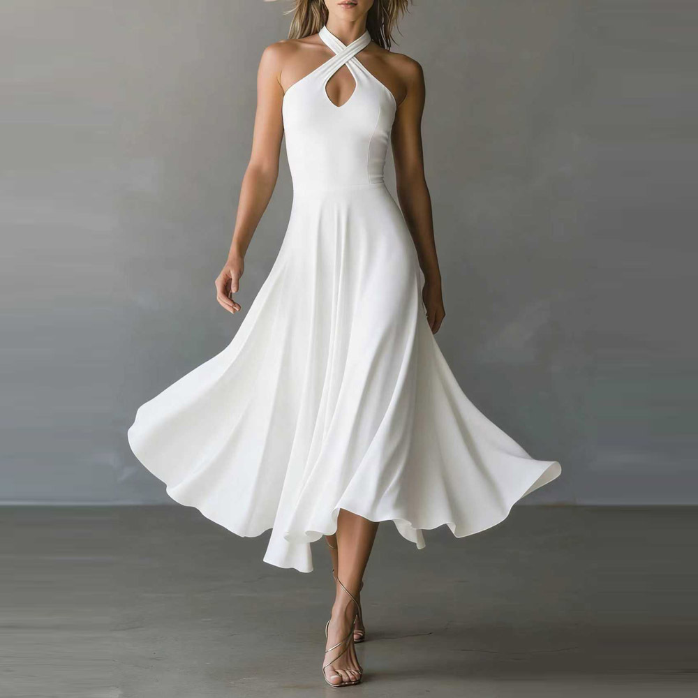 Black Keyhole Backless Halter Neck A-Line Maxi Dress