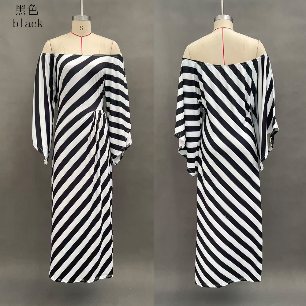 Women's Loose Striped One-Shoulder Long Dress