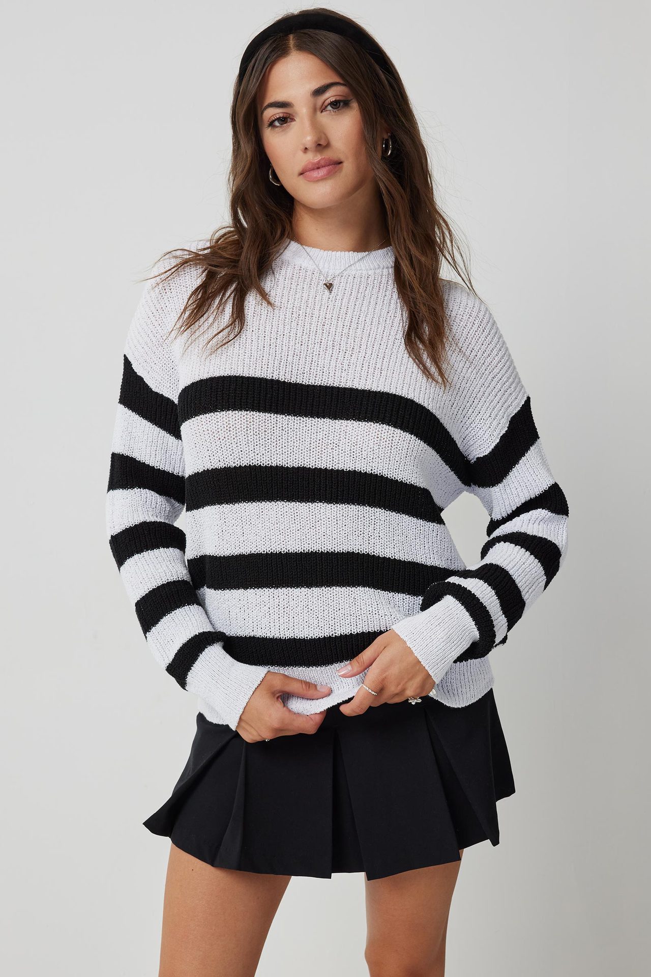 Women's Striped Crewneck Drop-Shoulder Oversized Lightweight Pullover