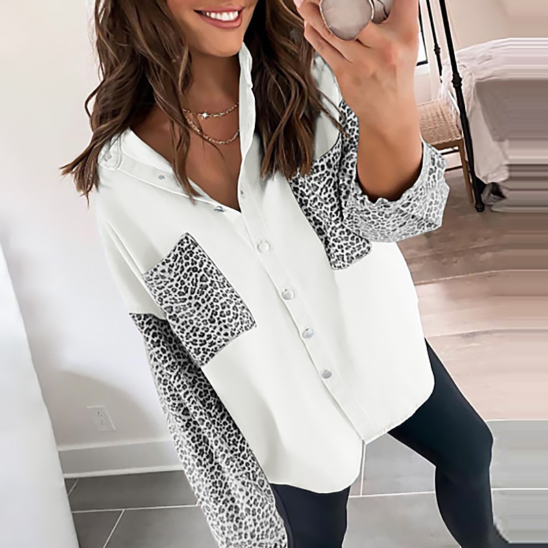 Leopard Print Long Sleeve Button-Front Collared Cardigan Loose Plus Size Coat