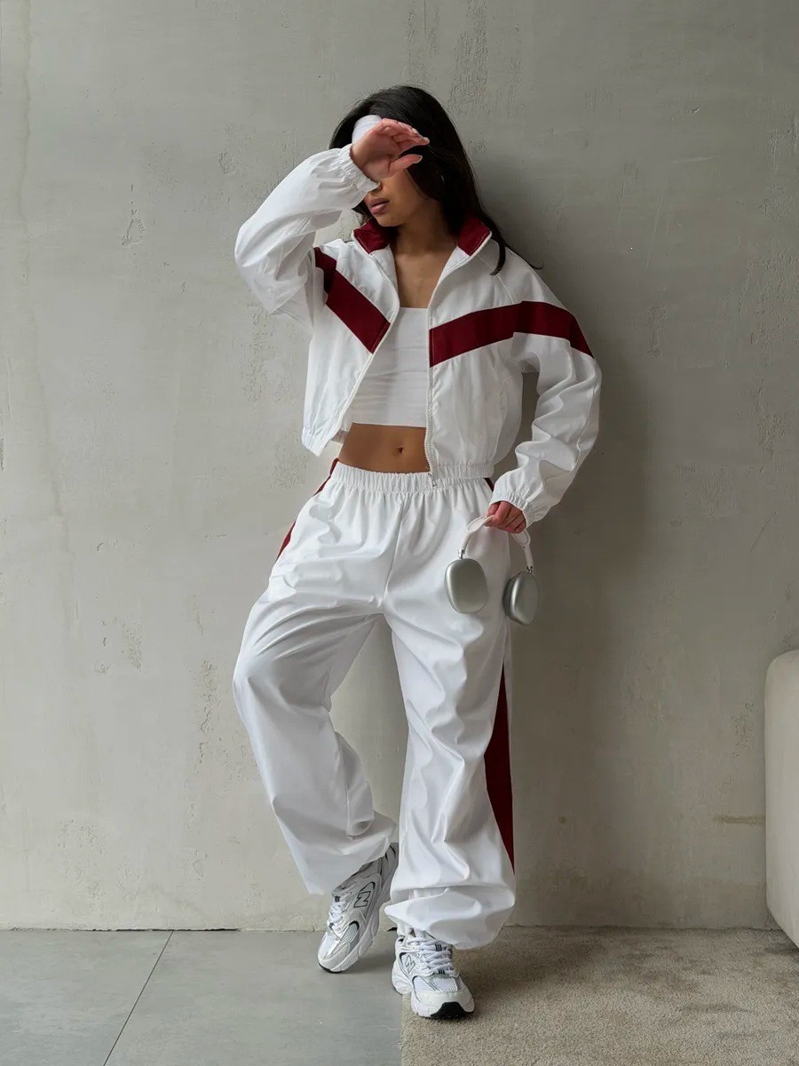 Women's Color-Block Long-Sleeve Track Jacket and Pants Set Streetwear
