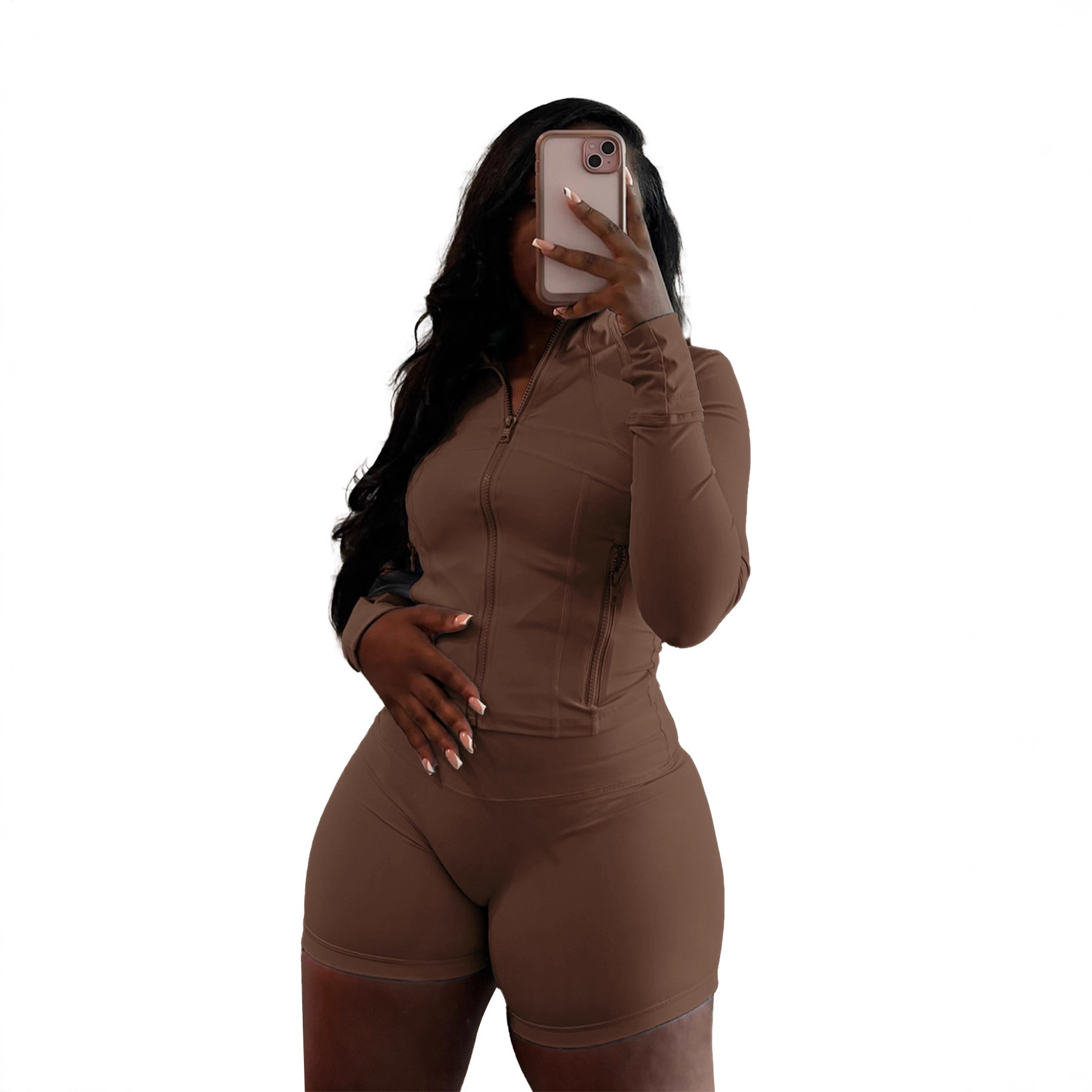 Women's Sexy Slim Fit Long Sleeve Top and Shorts Two-Piece Set
