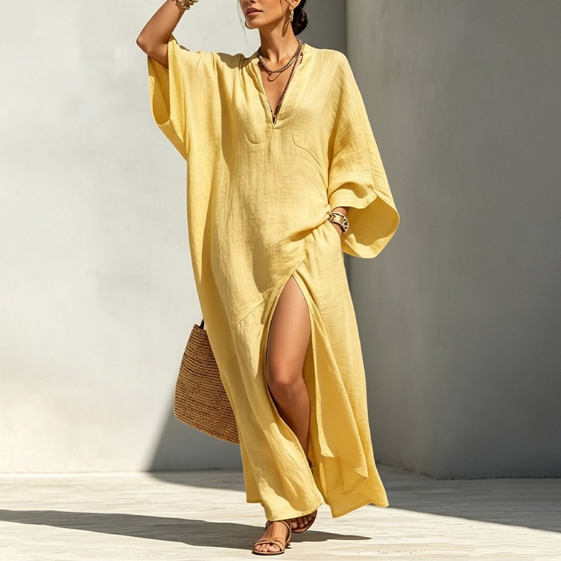 Women's Batwing Sleeve Loose Slit Vacation Dress