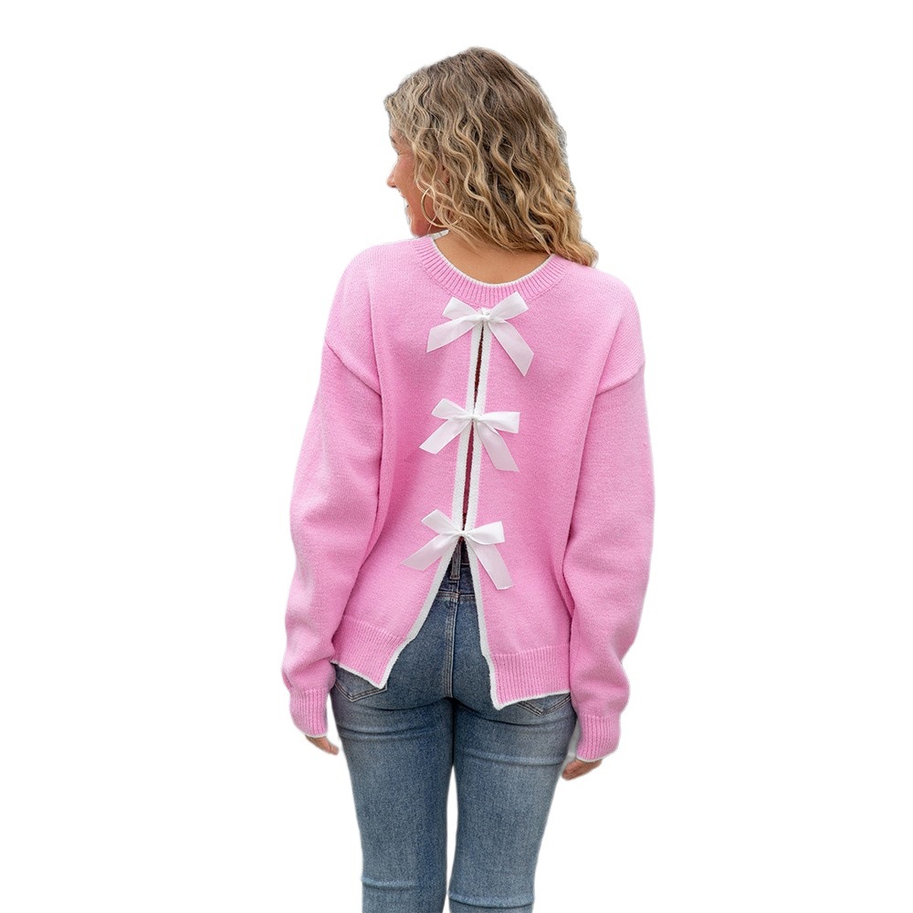 Back Bow Tie Open Back Knit Sweater for Women