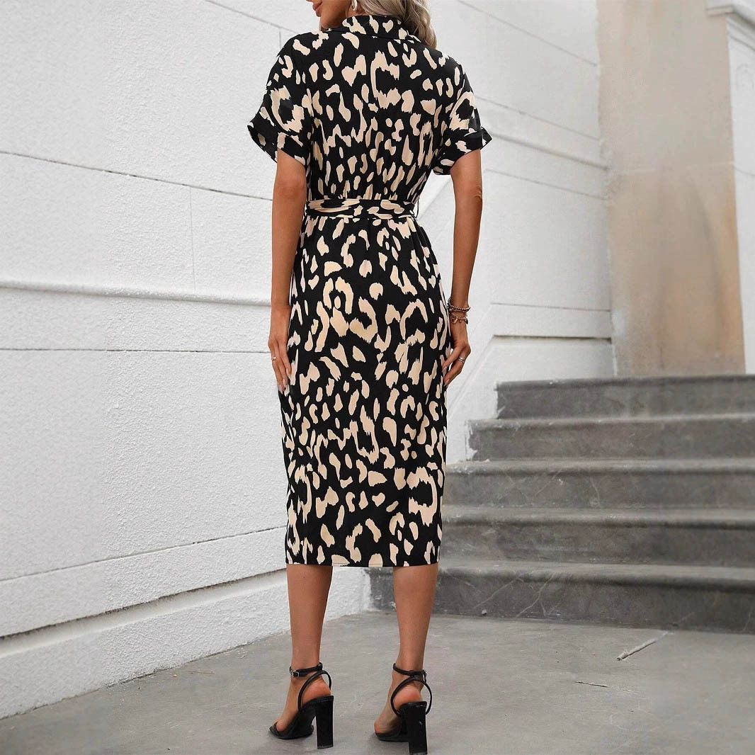 Women's Floral Print Short Sleeve Midi A-Line Dress