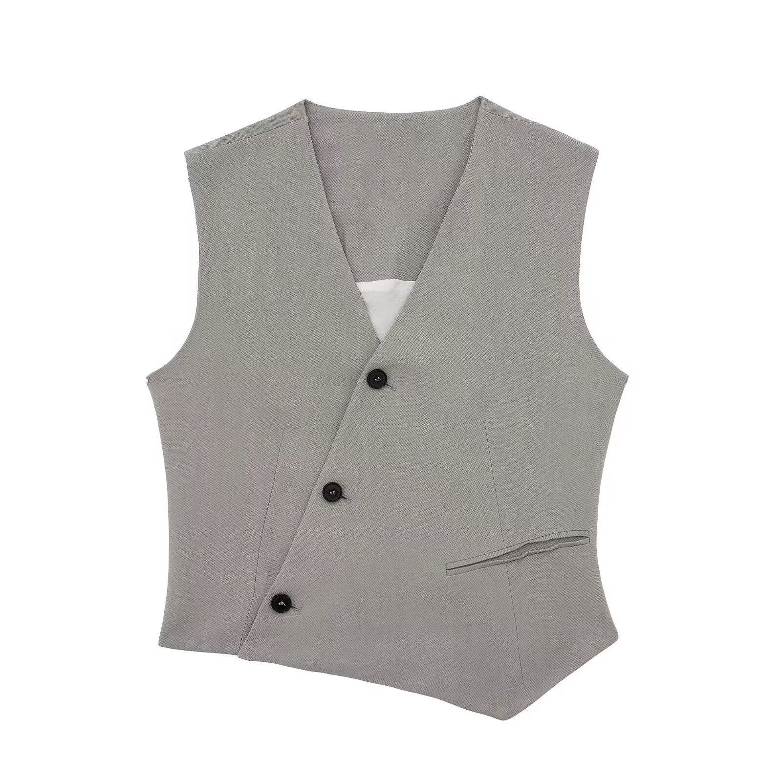 Women's Sleeveless Vest and Casual Pants Set Solid Color Polyester