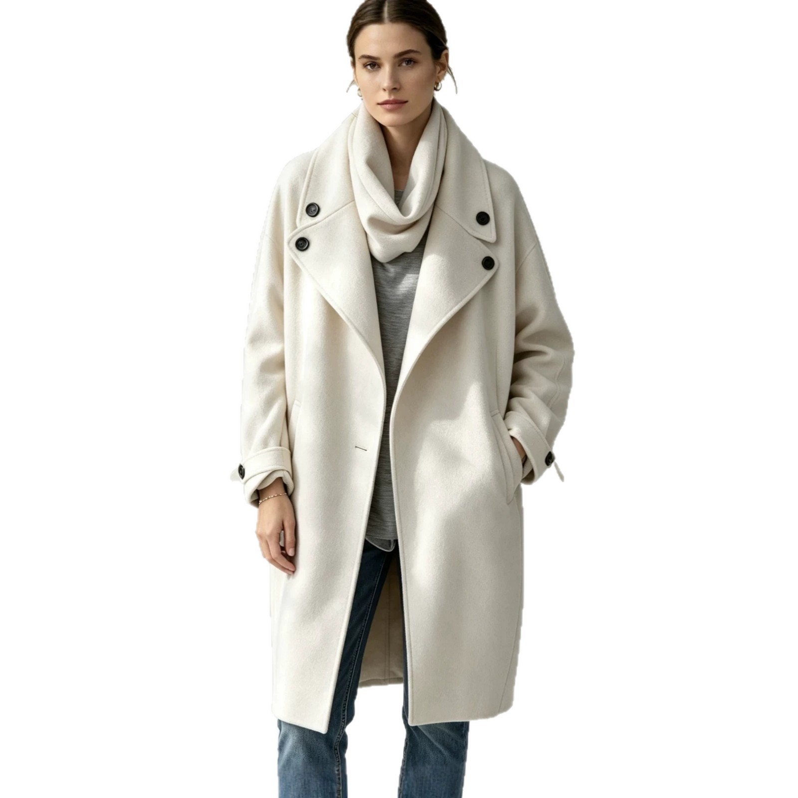 Minimalist Loose Mid-Length Coat with Large Lapel