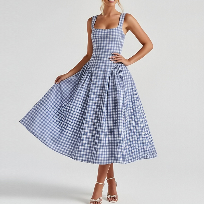Women's Sleeveless Spaghetti Strap French Dress with Waist