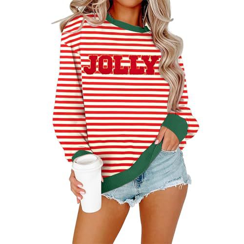Striped Letter Merry Print Crewneck Sweatshirt