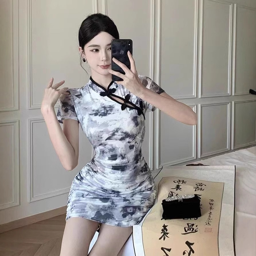 Floral Print High-Waist A-Line Cheongsam Dress