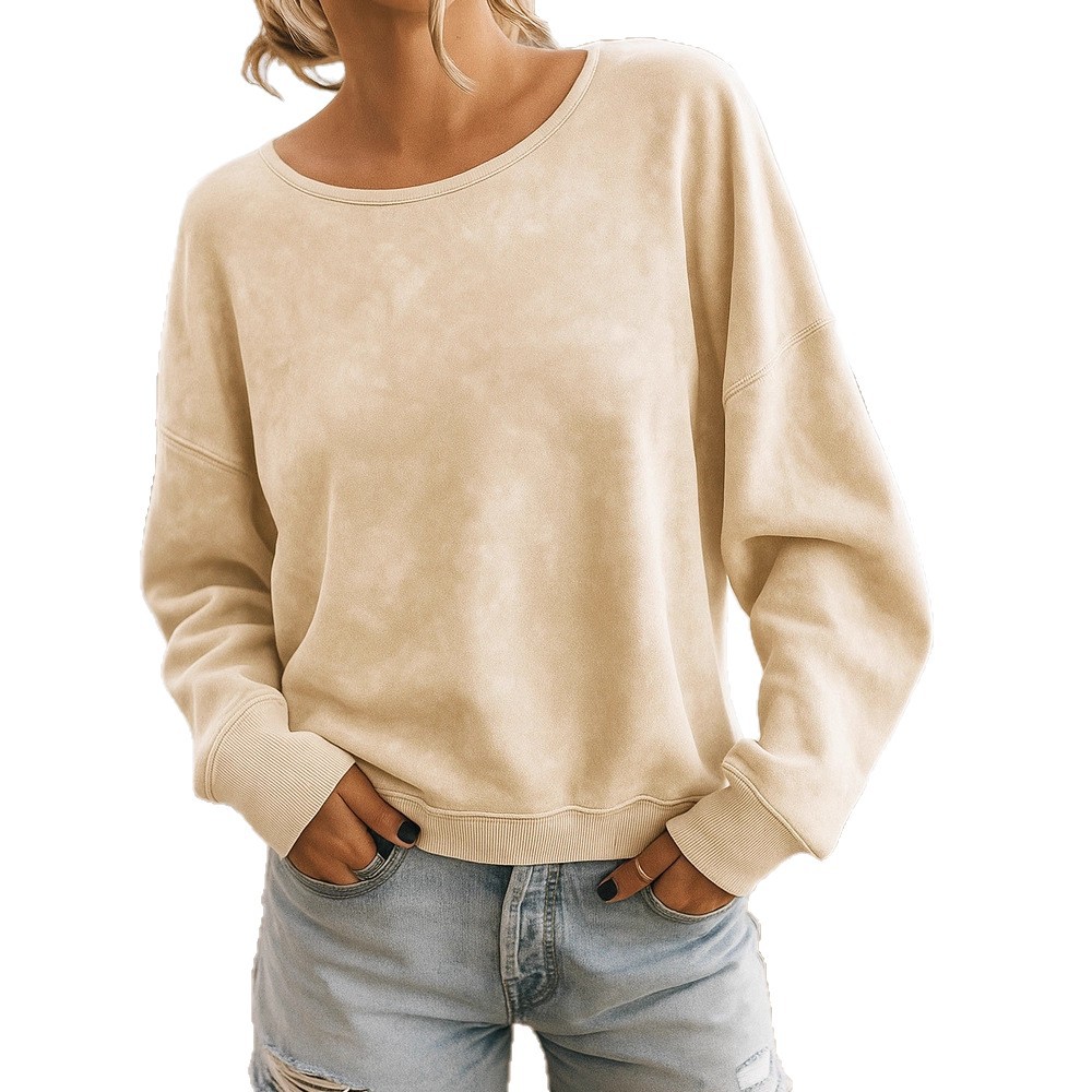 Women's Casual Loose Long-Sleeve Printed Crewneck Knit Sweatshirt