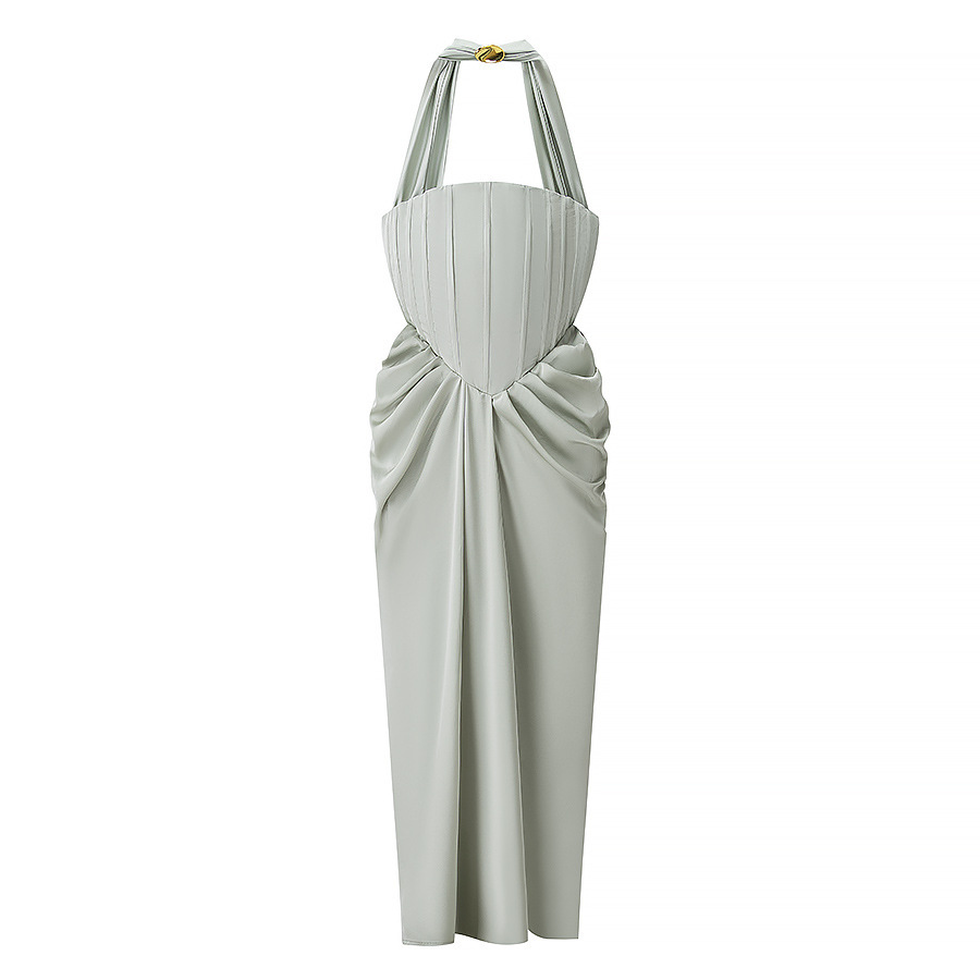 Women's Solid Color Halter Neck Long Dress
