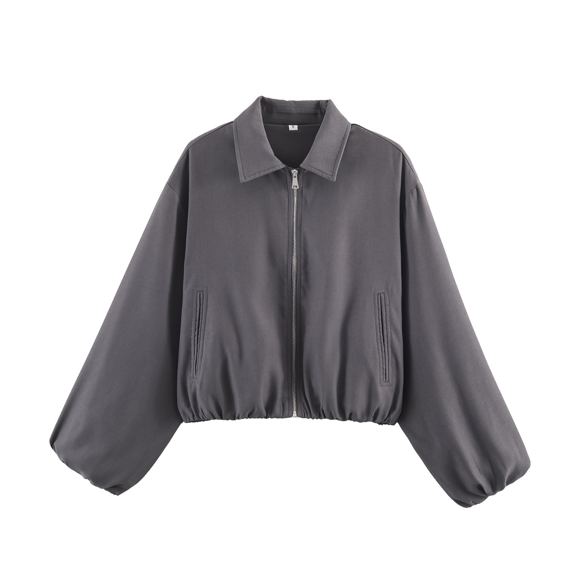 Women's Zip-Up Bomber Jacket with Puff Hem