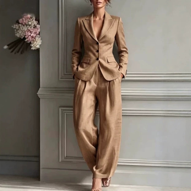 Women's Elegant Solid Color Blazer and Pants Two-Piece Set
