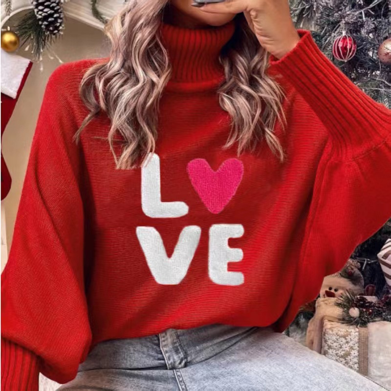 LOVE Turtleneck Batwing Sleeve Knit Sweater