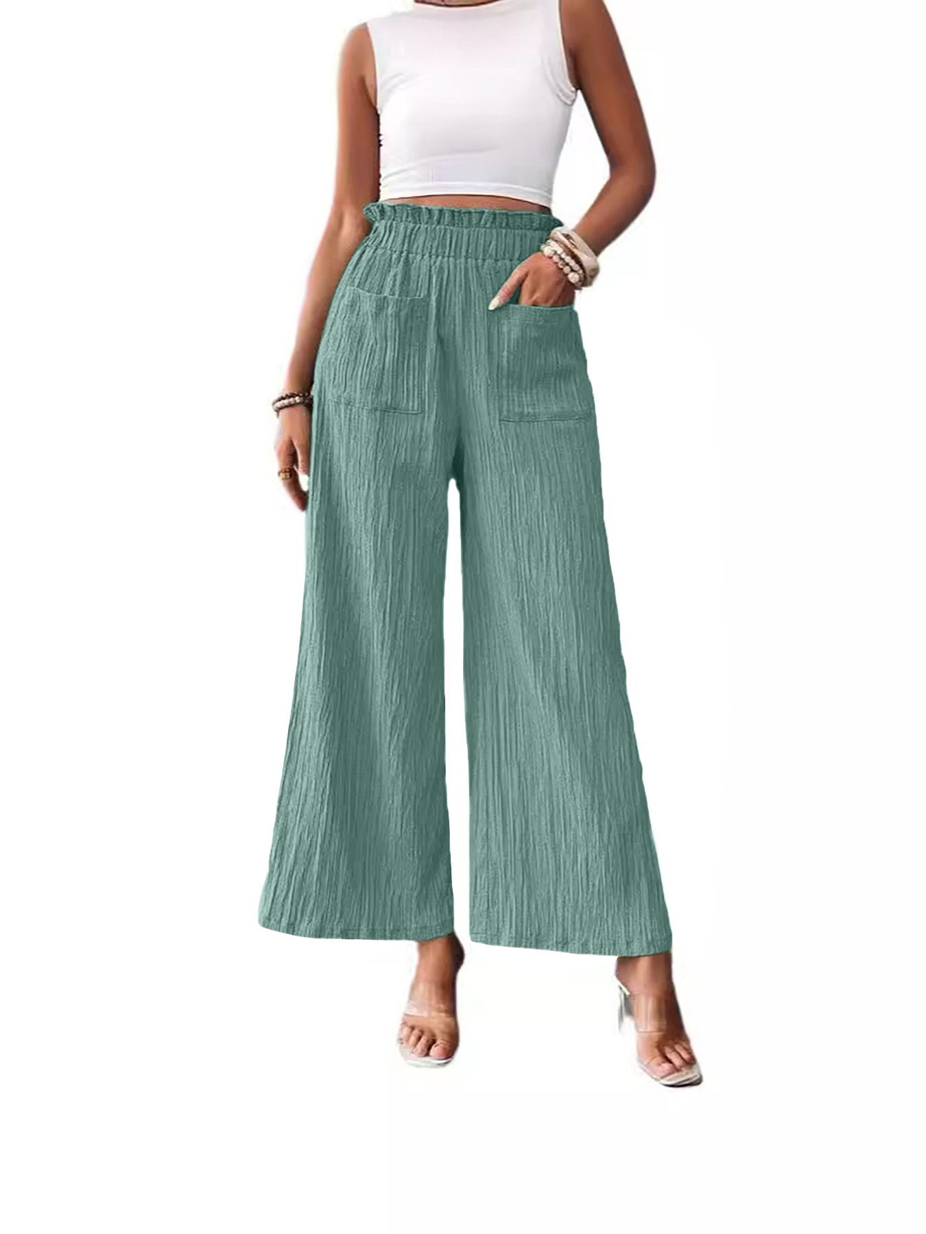 Women's Solid Color Wide-Leg Pants High Waist Loose Casual