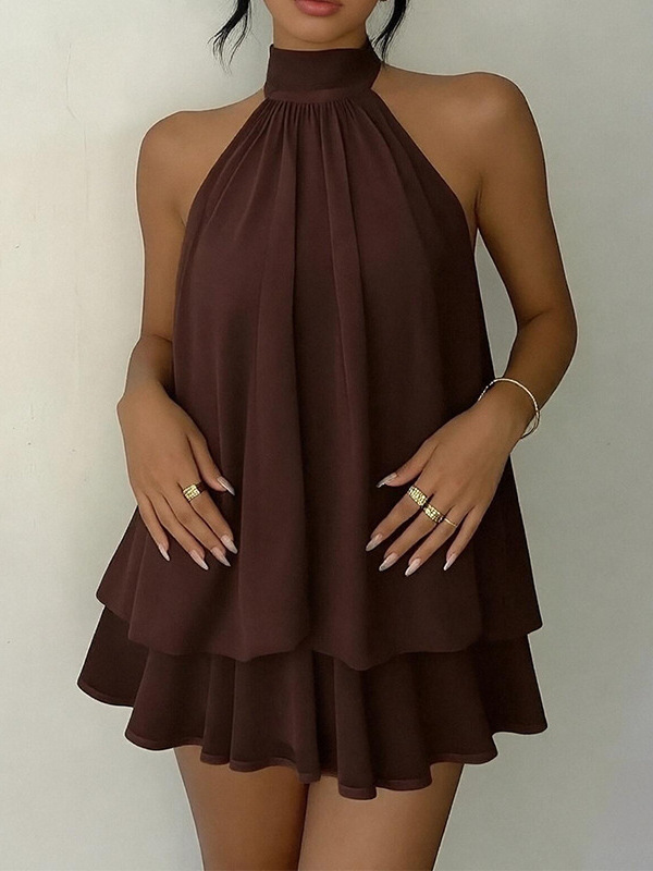 Women's Sleeveless Halter Backless Tie A-Line Mini Dress