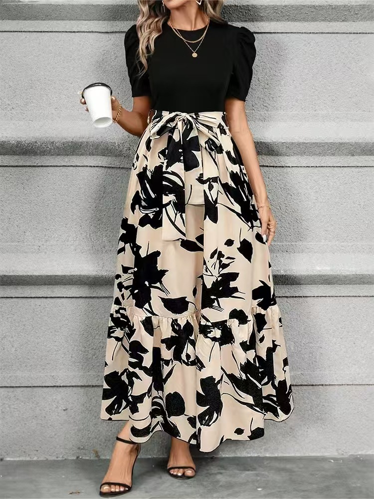 Floral Print High-Waist Elegant Dress