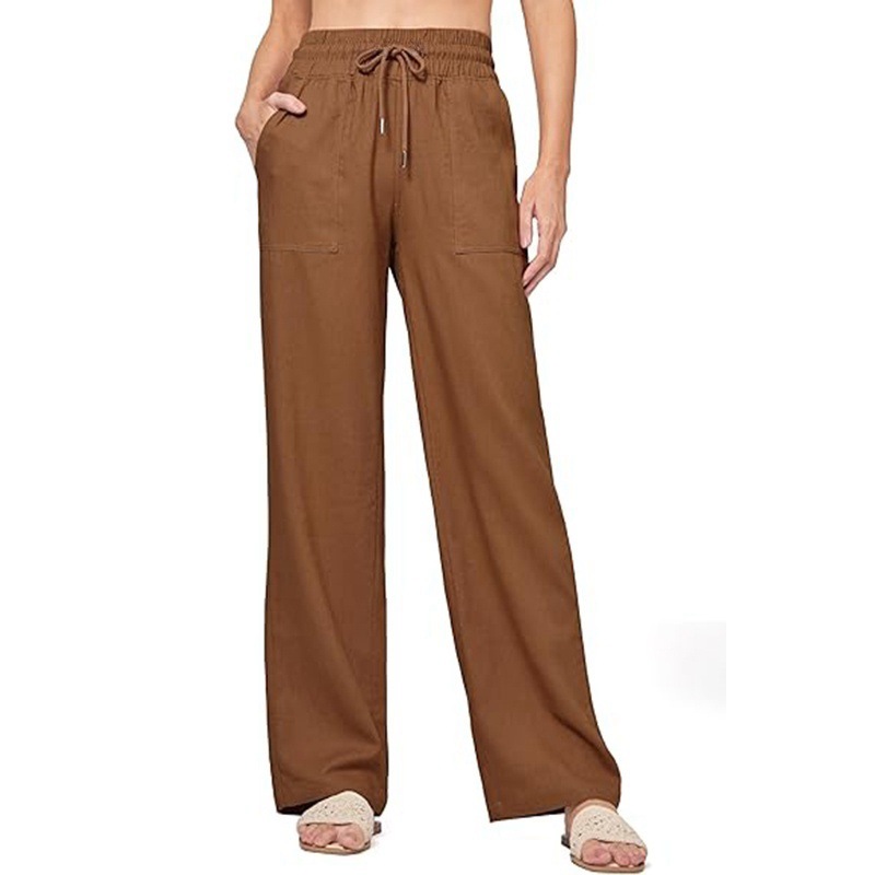Women's Cotton Linen High Waist Straight Leg Wide Leg Pants