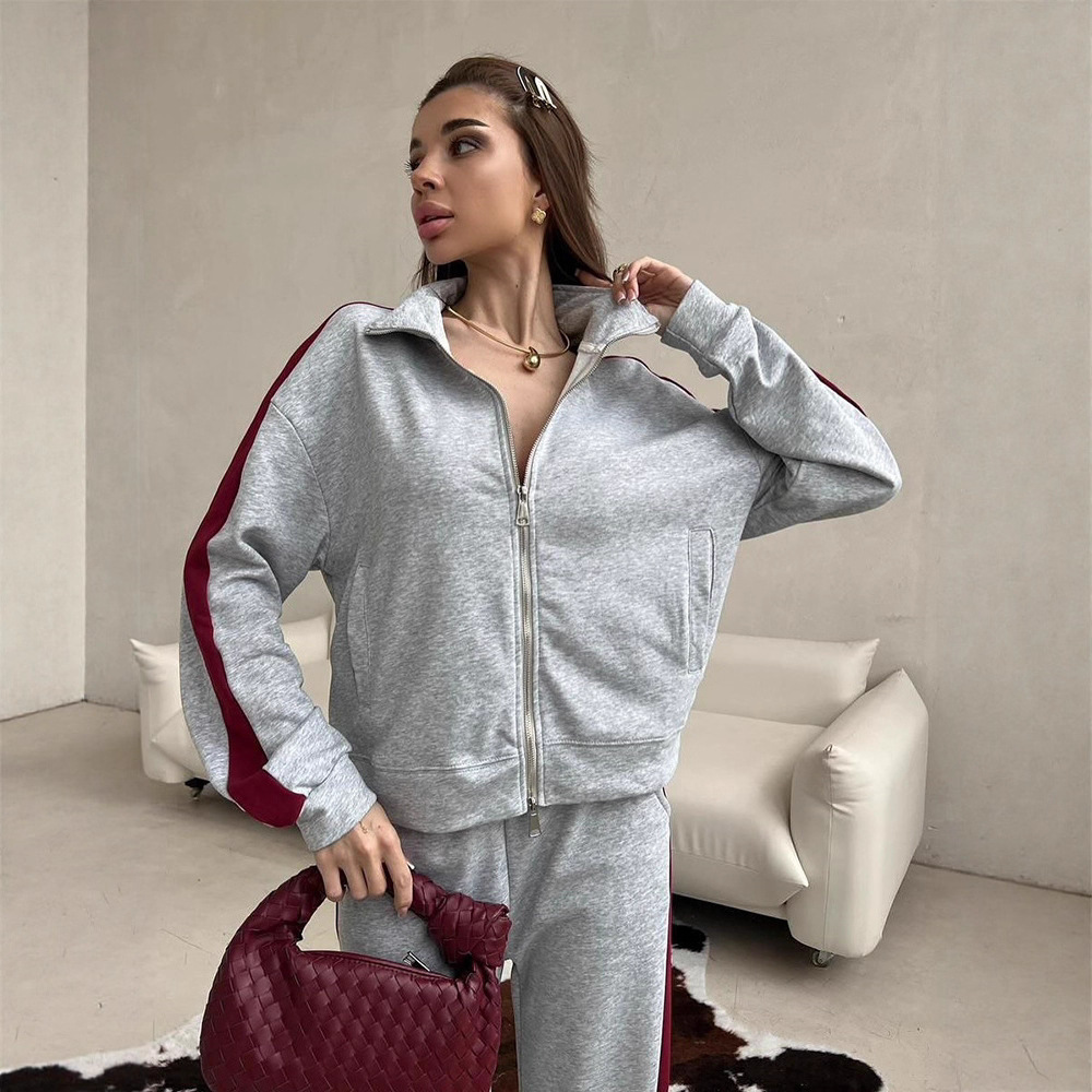 Women's Colorblock Zip Cardigan & Striped Tie Pants Set