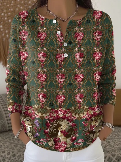 Women's Floral Print Button-Up Sweatshirt