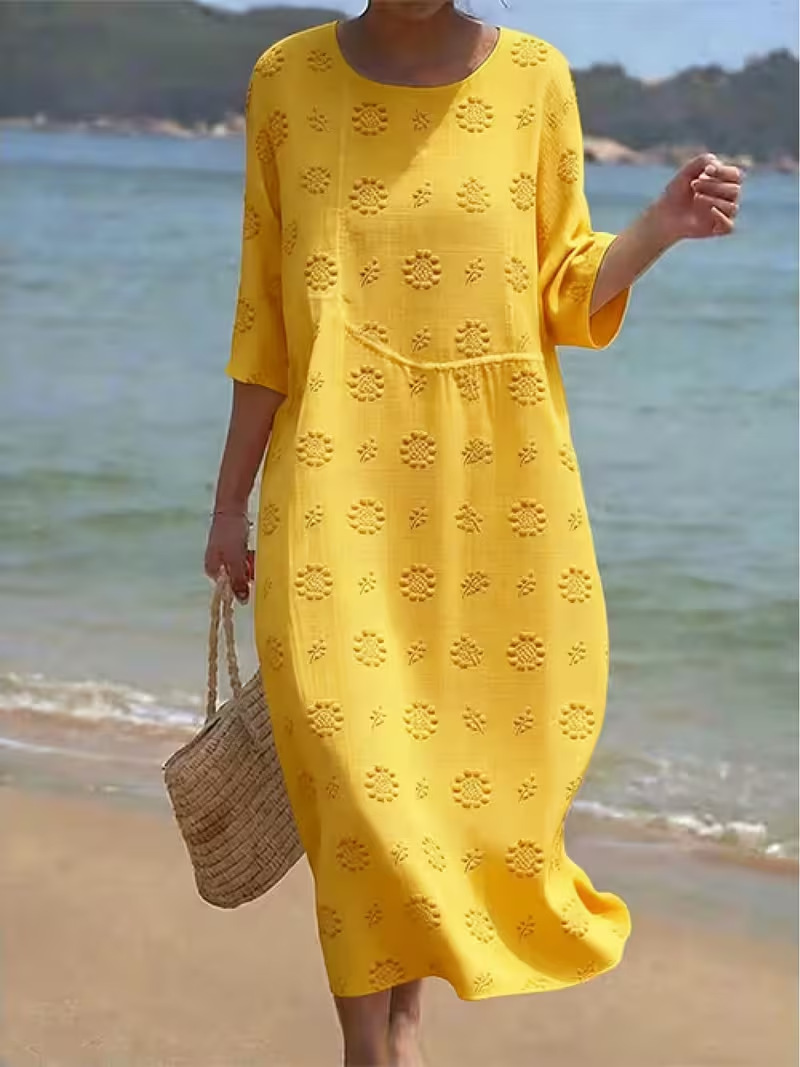 Women's Elegant Solid Print Pleated Midi Dress