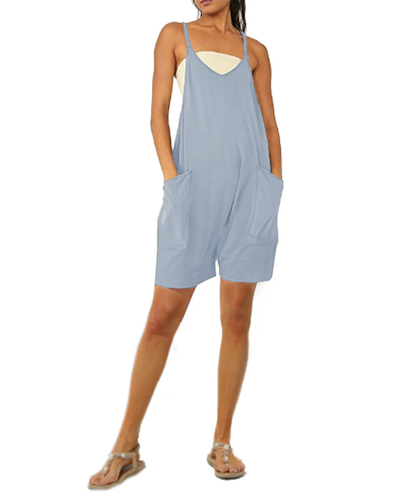 Women's Solid Color Zip Pocket Cami Jumpsuit with Wide Leg