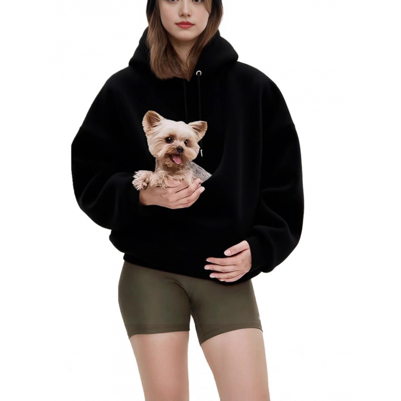 Solid Hooded Plush Pet Pouch Oversized Pullover Hoodie for Women